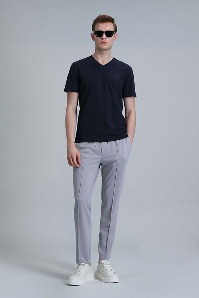 Lufian 111020224 Tuna V-Neck Modern Graphic T- Shirt Men's T-Shirt Navy