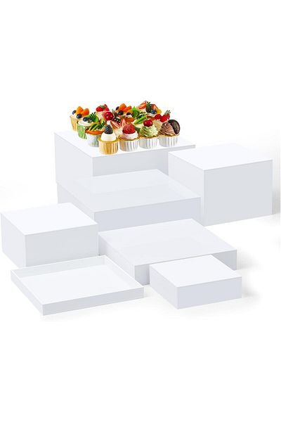 Generic 7 قطع من صناديق العرض الأكريليكية ذات المكعب الأكريليكي، صندوق أكريليك 5 جوانب مع قاع مجوف، 7 مقاسات (أبيض)