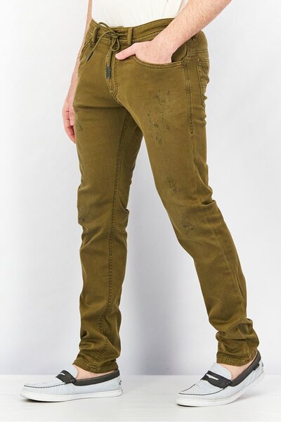 Diesel Men Regular Fit Thommer Solid Stretchable Sweat Jeans, Khaki Olive