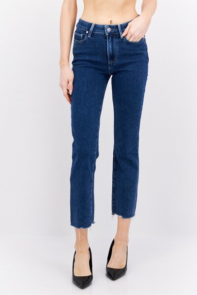Paige Women Cropped Fit Straight Leg Stretch Jeans, Navy