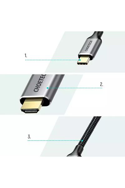 CHOETECH 2m USB-C to HDMI Cable and USB-C to HDMI Adapter - Gray