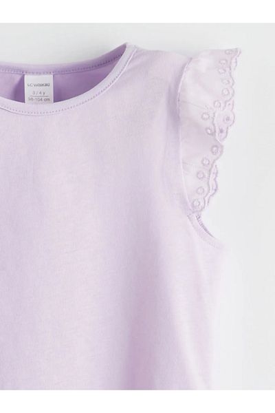 LC Waikiki Lcw Kids Lilac Crew Neck Embroidered Combed Cotton Girls' Blouse