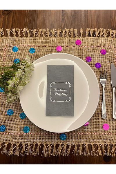 kidspartim Silver Gilded Gray Framed Welcome to Our Mevlidime Napkin 16 Pieces