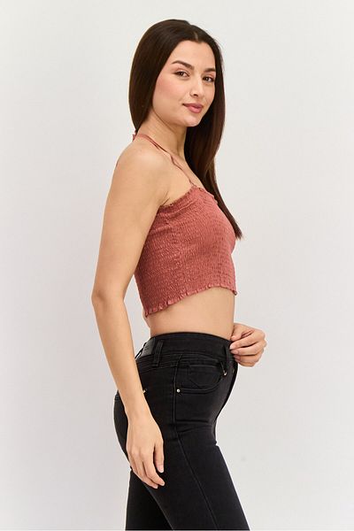 Roxy Women Halter Neck Textured Sleeveless Top, Brown