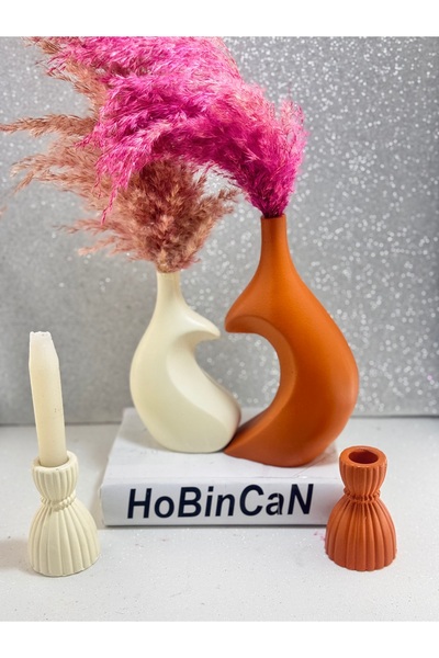 BLANJ Kalpli Vazo 2'li şamdan mumluk büyük-küçük gökkusağı sunumluk tabak 6 parça lüx özel set