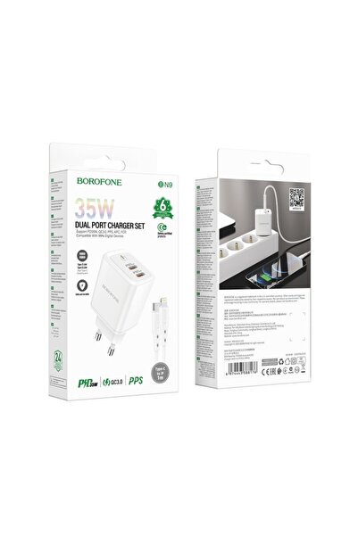 Borofone Încărcător de rețea 2 x USB - C Ieșire 35W Încărcare rapidă 3.0 Cablu Lightning inclus