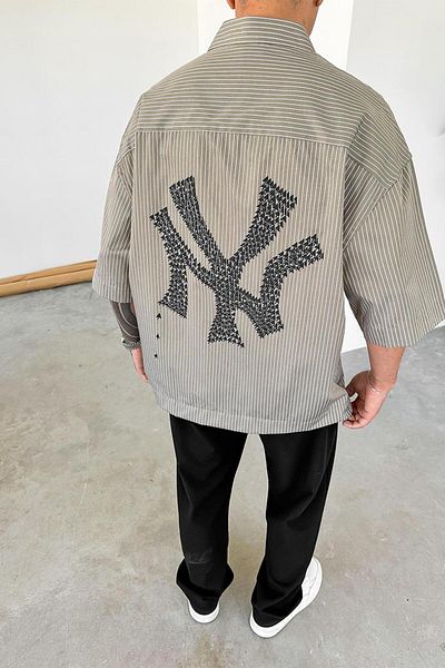 HAFKAGİYİM Πουκάμισο Oversize με ριγέ λεπτομέρεια με χακί πλάτη