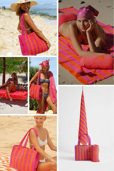 Green Petition Maris Tides Ruby Set: Recycled Beach Towel and Handmade Paper Tote Bag
