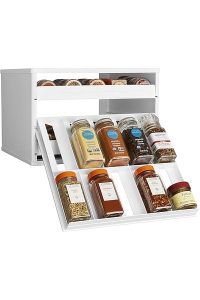 rexa Spice Stack 30 Bottle Spice Organizer with Universal Drawers, White