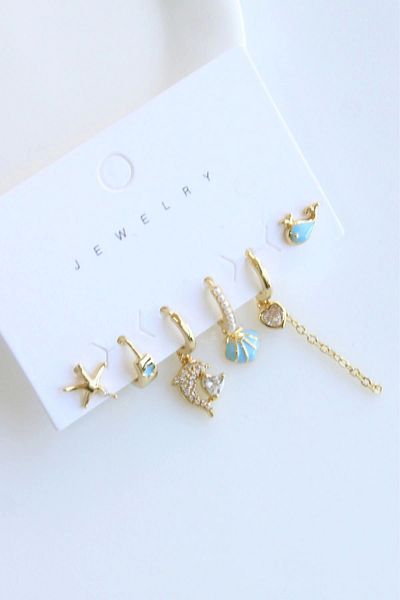 Leo'Stone 6 Piece Oyster Design Tarnish-Free Color-Throw Multiple Women's Steel Earrings