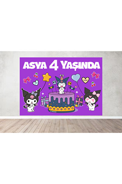 Home Kişiye Özel Isimli Kuromi Temalı Doğum Günü Afişi Duvar Pankart 100X70 cm