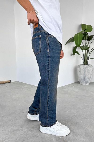 HAFKAGİYİM Pantaloni largi premium cu degrade moale albastru antic