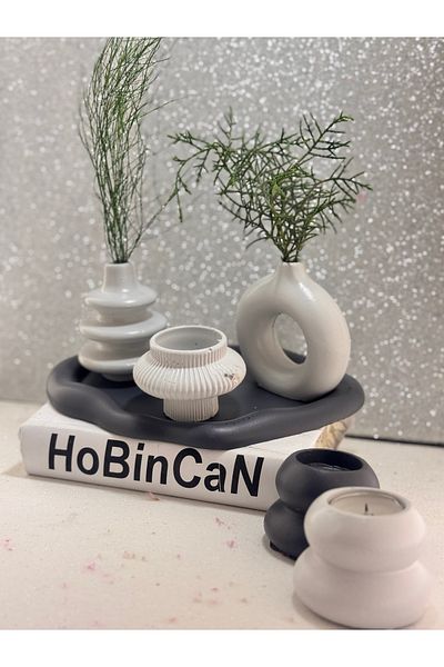 BLANJ 2-Piece Minimal Vase Wrapped Lover 2-Piece Tealight Candle Holder Presentation Cloud Plate Special Set