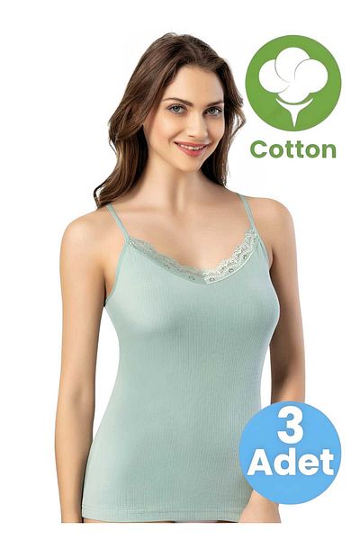 Uniquetrenders Women's 3-Piece Rope Strap Lace Detailed Report Ribbed Tank Top