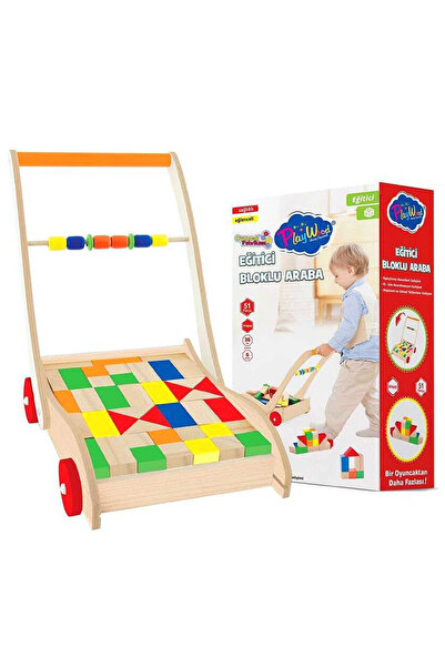 Play Wood AHŞAP EĞİTİCİ BLOKLU ARABA 6 RENK 51 PARÇA 36M+