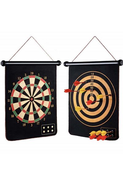 PUFO 2-in-1 magnetic dart board for children and adults, with 6 darts included