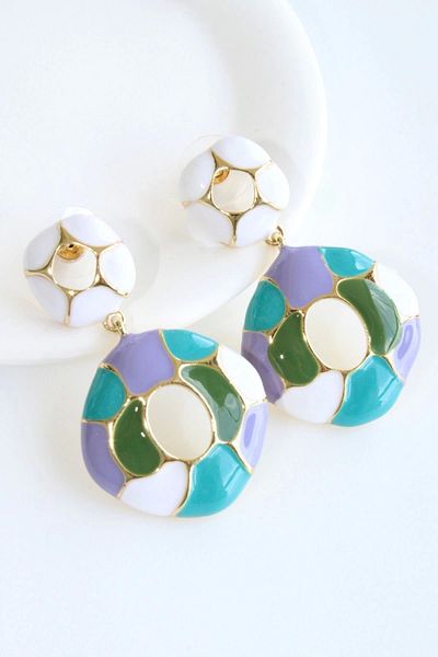 Leo'Stone New Season Vip Hanging Colorful Enamel Stone Design Does Not Tarnish or Lose Color Women's Steel Earrings