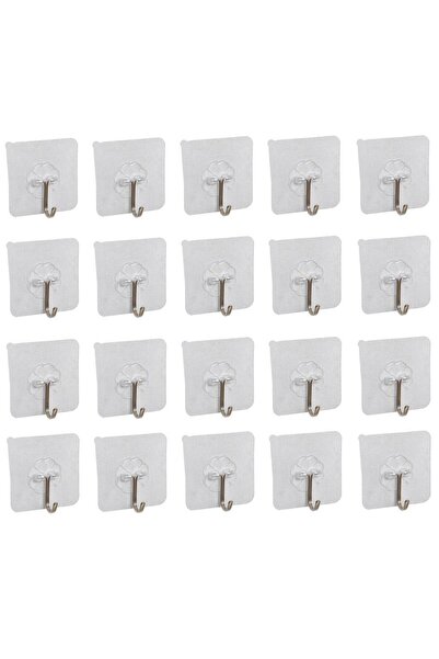 CNGZSHOP 20 Adet Kendinden Yapışkanlı Şeffaf Askı Metal Kancalı Askılık