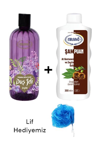 Ersağ Horse Chestnut and Olive Extract Shampoo 300ml - Lilac Scented Shower Gel 500ml (with Fiber Gift) 317-51