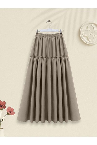 Modamorfo Segmented Elastic Waist Crash Pattern Parachute Skirt - Light Mink