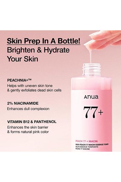 ANUA Peach 77 Niacin Essence Toner, Facial Toner for Glass Skin, Niacinamide