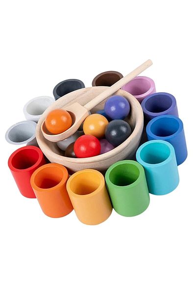 Toyska Joc Montessori de indemanare si sortare cu bile din lemn Balls and Cups, multicolor, Toyska®