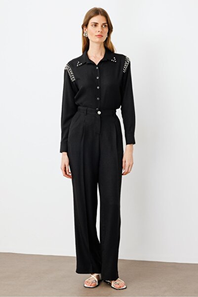 Moda İlgi Modailgi Pileli Yandan Cepli Palazzo Pantolon -1556 Siyah