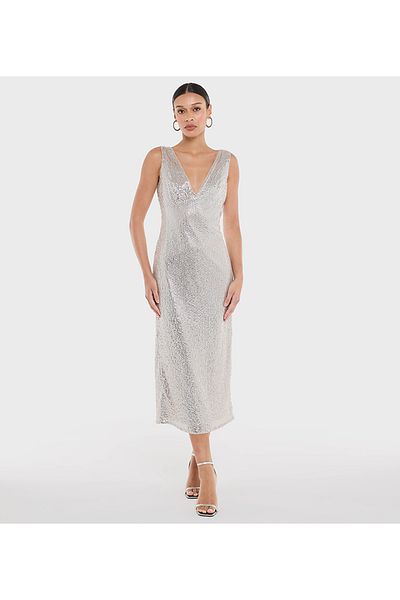 BCBG فستان نسائي منسوج باللون العاري