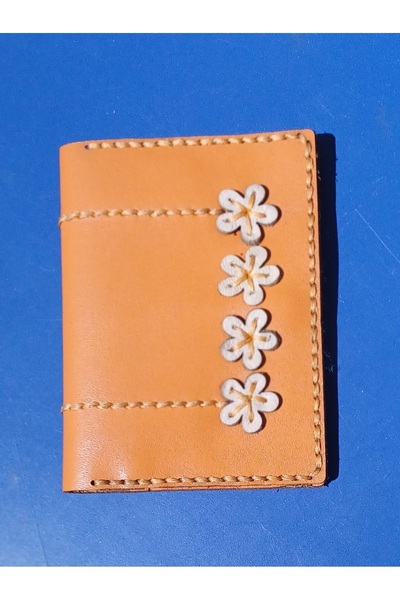 Durush Collection Design Real Leather Orange Embroidered Card Holder
