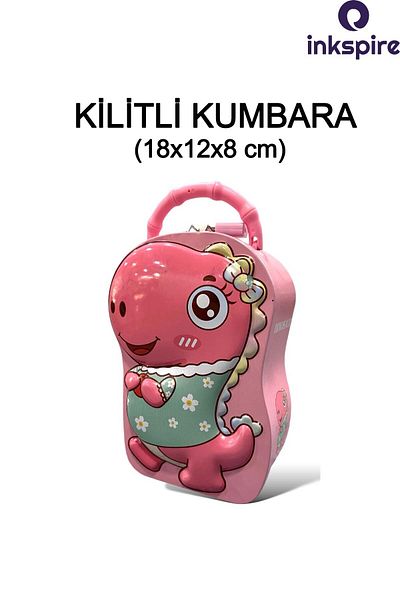 inkspire Cute Pink Dinosaur Figured Metal Locking Piggy Bank 18X12X8 cm
