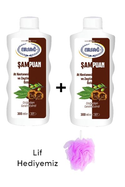 Ersağ Horse Chestnut and Olive Extract Shampoo 300 ml 2 Pieces - (with Fiber Gift) 317-24