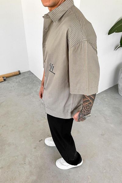 HAFKAGİYİM Πουκάμισο Oversize με ριγέ λεπτομέρεια με χακί πλάτη