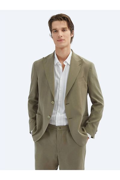Kip Khaki Plain Comfort Fit Bag Pocket Mono Collar Elastic Waist Sports Suit