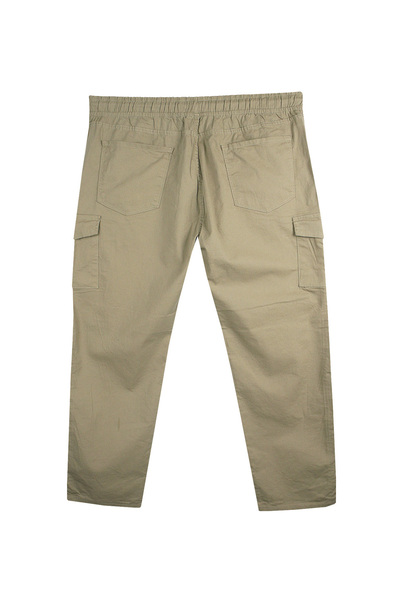 marufshop Men's Large Size Gabardine Trousers Beige Suitable for 100-180 Kilos with Cargo Pocket