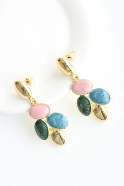 Leo'Stone Enameled Colorful Dangle Multi Leaf Motif Design Does Not Tarnish or Discolor Women's Steel Earrings
