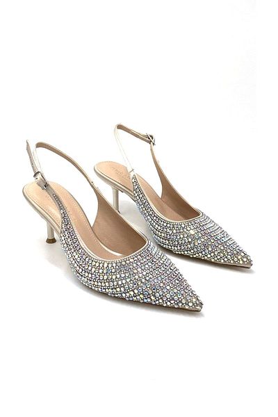 KİNDEP Kindep Park Fashion Stone Detailed Closed Toe Heeled Women's Shoes Ten