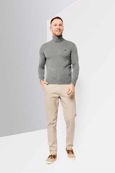 Harmont & Blaine Men Turtle Neck Long Sleeves Embroidered Logo Sweater, Light Grey