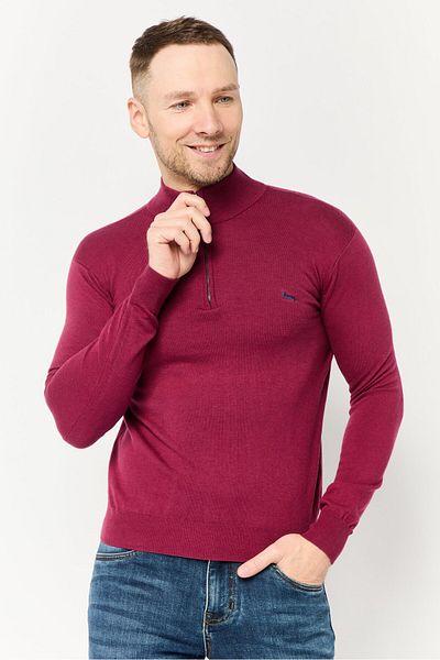 Harmont & Blaine Men Mock Neck Half Zip Embroidered Logo Sweaters, Burgundy