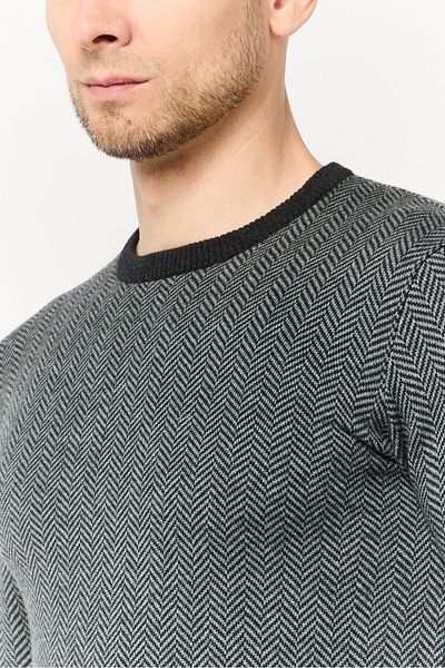 Harmont & Blaine Jeans Men Crew Neck Chevron Print Sweater, Grey