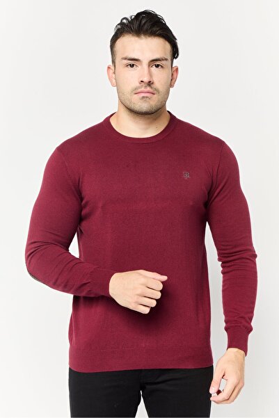 Harmont & Blaine Jeans سترة رجالية بشعار مطرز برقبة دائرية، عنابي اللون