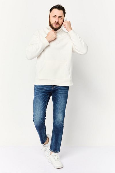 Algspar Men Hooded Brand Logo Long Sleeve Hoodies, Beige