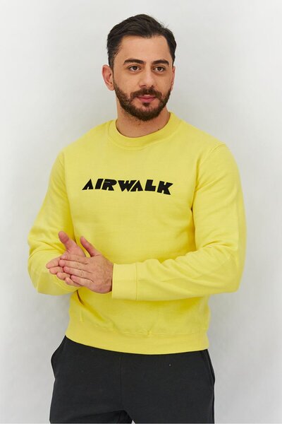 Airwalk Men Crew Neck Long Sleeves Embroidered Logo Sweatshirt, Yellow