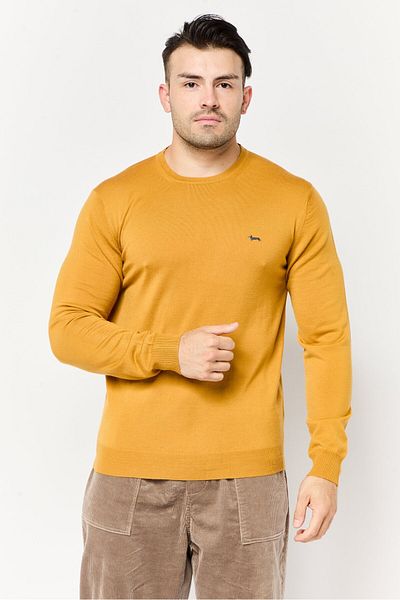 Harmont & Blaine Men Crew Neck Embroidered Logo Sweater, Mustard