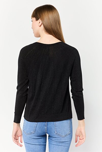 Levi's Women Round Neck Long Sleeves Metallic Print Sweaters, Black
