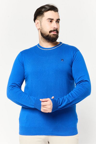 Harmont & Blaine Jeans Men Crew Neck Embroidered Logo Sweater, Blue