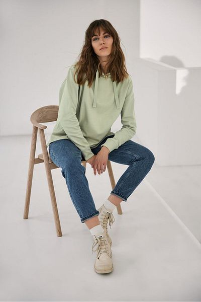 Tchibo Women Hoodie Long Sleeve Solid Sweatshirt, Light Olive