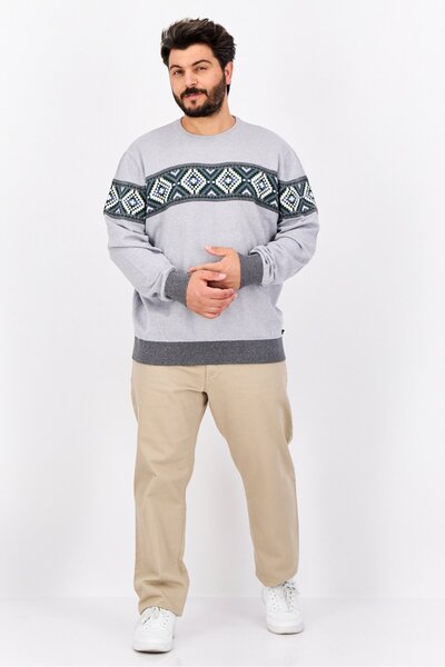 Nautica Men Crew Neck Diamond Pattern Long Sleeve Sweater, Grey