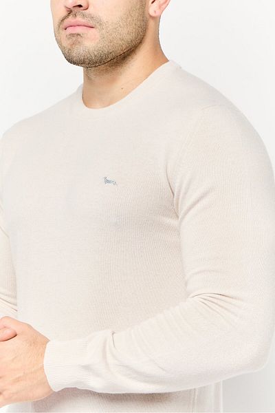 Harmont & Blaine Men Crew Neck Embroidered Logo Sweater, Cream