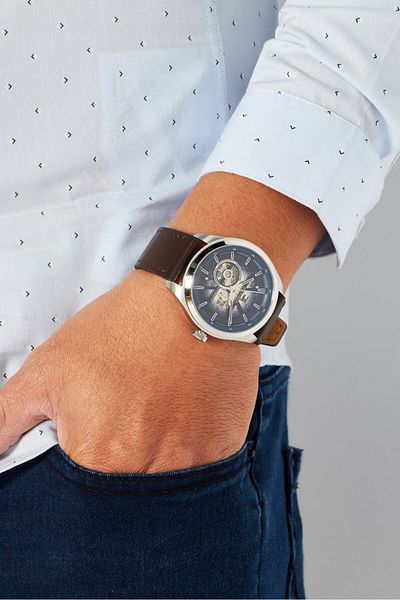 Tommy Hilfiger Men 1791888 Automatic Leather Watch, Brown
