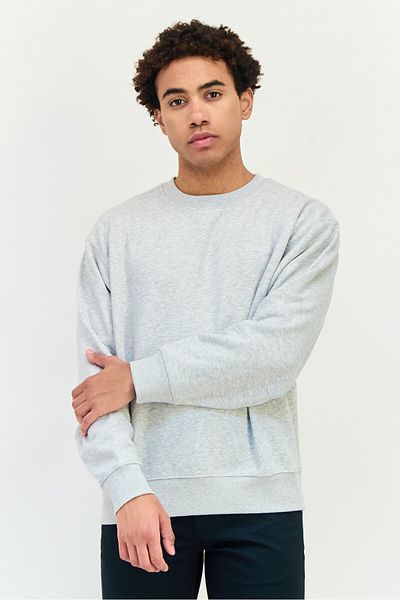 Esprit Men Ribbed Collar Embroidered Logo Long Sleeves Sweatshirt, Grey